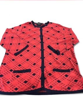 Pendleton Orange Knit Cardigan sweater with Navy Trim